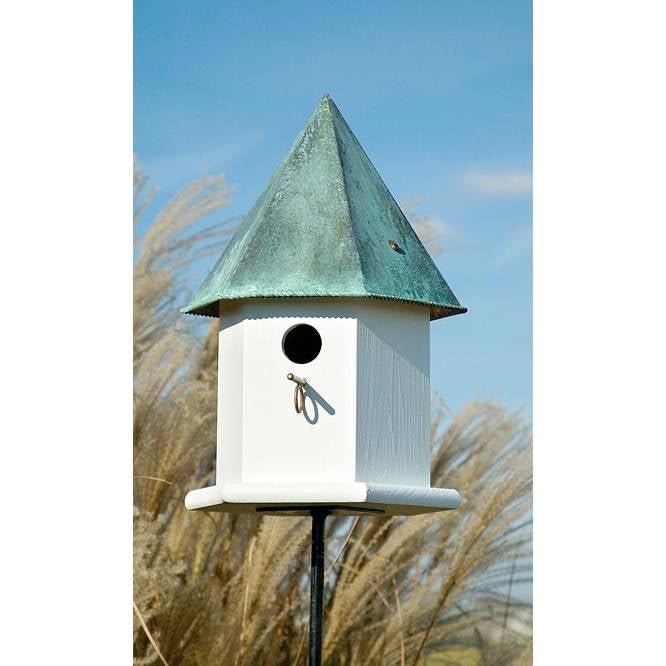White Octagonal Bird House with Verdigris Copper Roof - Made in USA - HearthHub