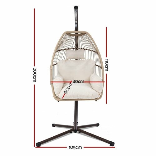 Gardeon Outdoor Furniture Egg Hanging Swing Chair Stand Wicker Rattan - HearthHub