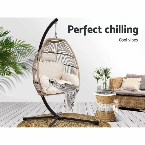Gardeon Outdoor Furniture Egg Hanging Swing Chair Stand Wicker Rattan - HearthHub