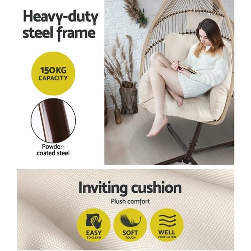 Gardeon Outdoor Furniture Egg Hanging Swing Chair Stand Wicker Rattan - HearthHub
