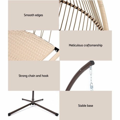 Gardeon Outdoor Furniture Egg Hanging Swing Chair Stand Wicker Rattan - HearthHub