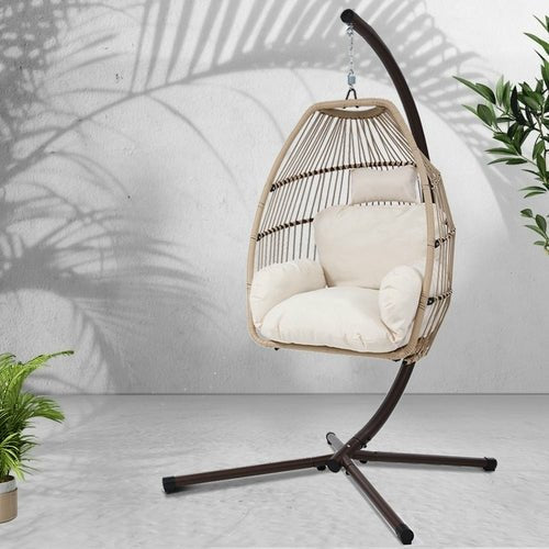 Gardeon Outdoor Furniture Egg Hanging Swing Chair Stand Wicker Rattan - HearthHub