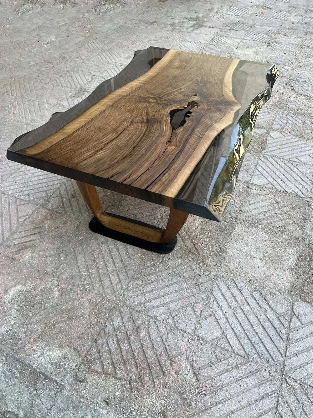 Epoxy Live Edge Coffee Table with Wooden U Leg - HearthHub