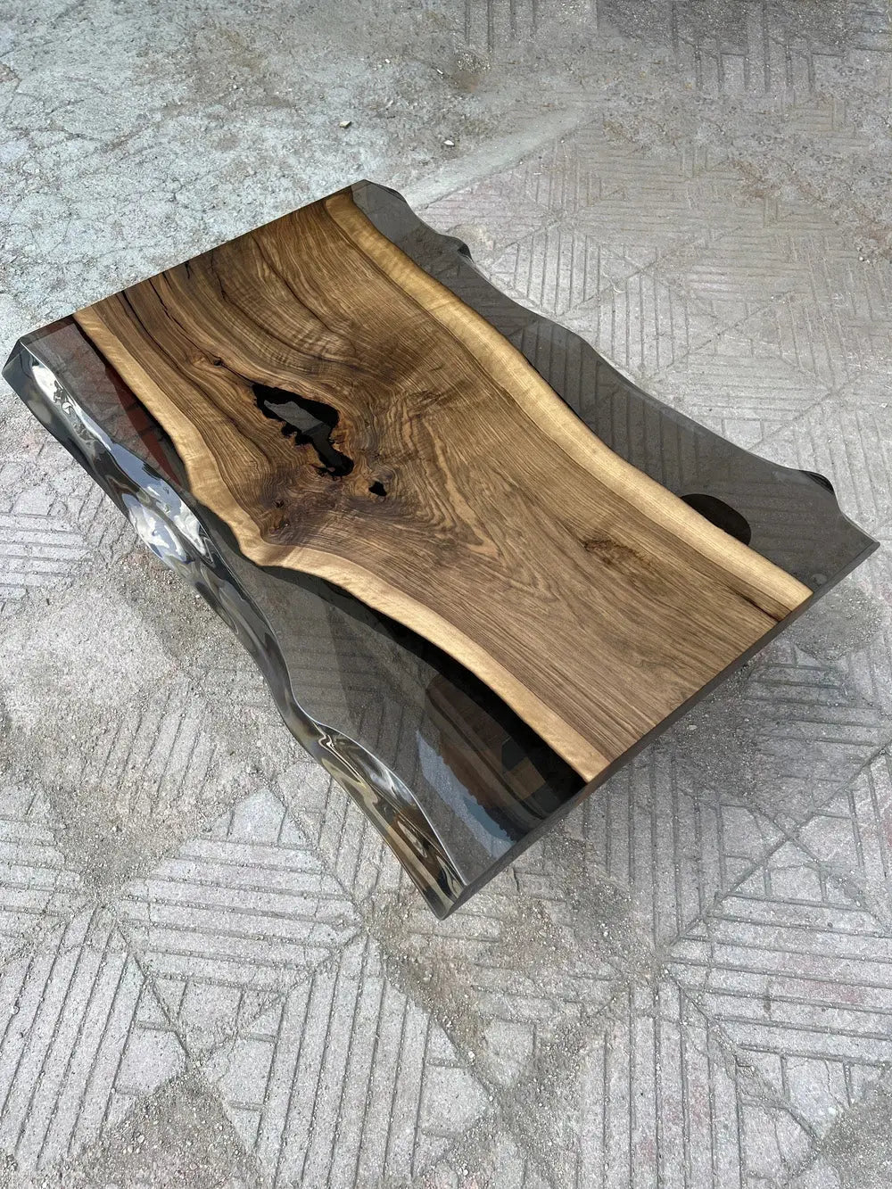 Epoxy Live Edge Coffee Table with Wooden U Leg - HearthHub