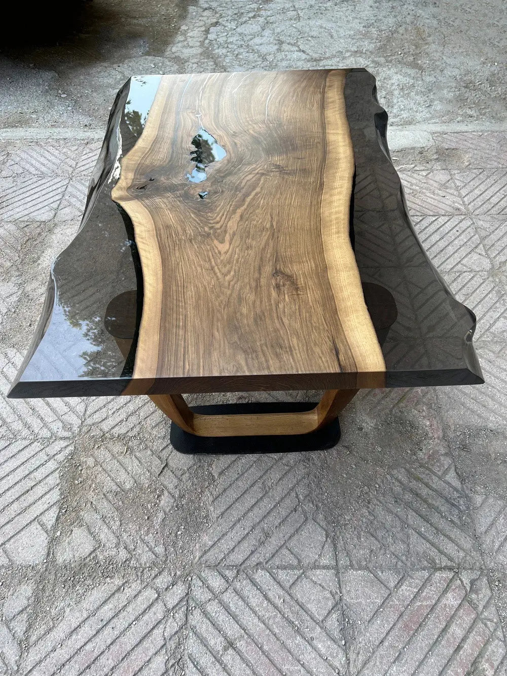 Epoxy Live Edge Coffee Table with Wooden U Leg - HearthHub
