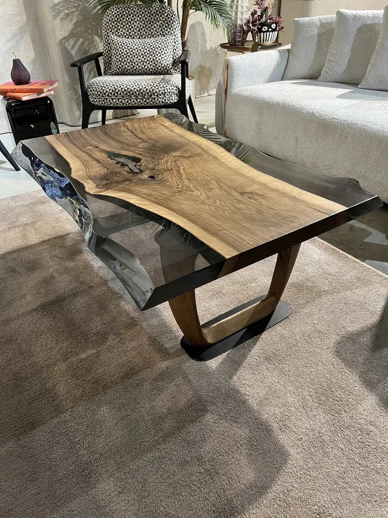 Epoxy Live Edge Coffee Table with Wooden U Leg - HearthHub