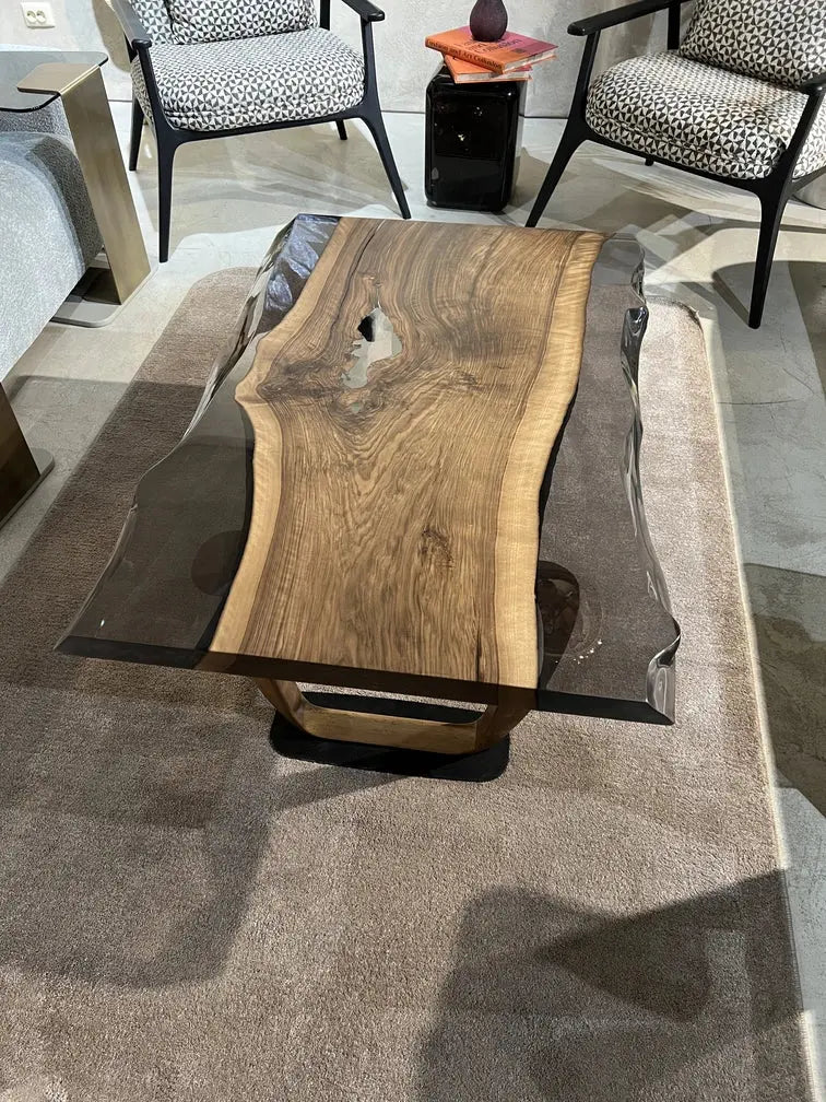 Epoxy Live Edge Coffee Table with Wooden U Leg - HearthHub