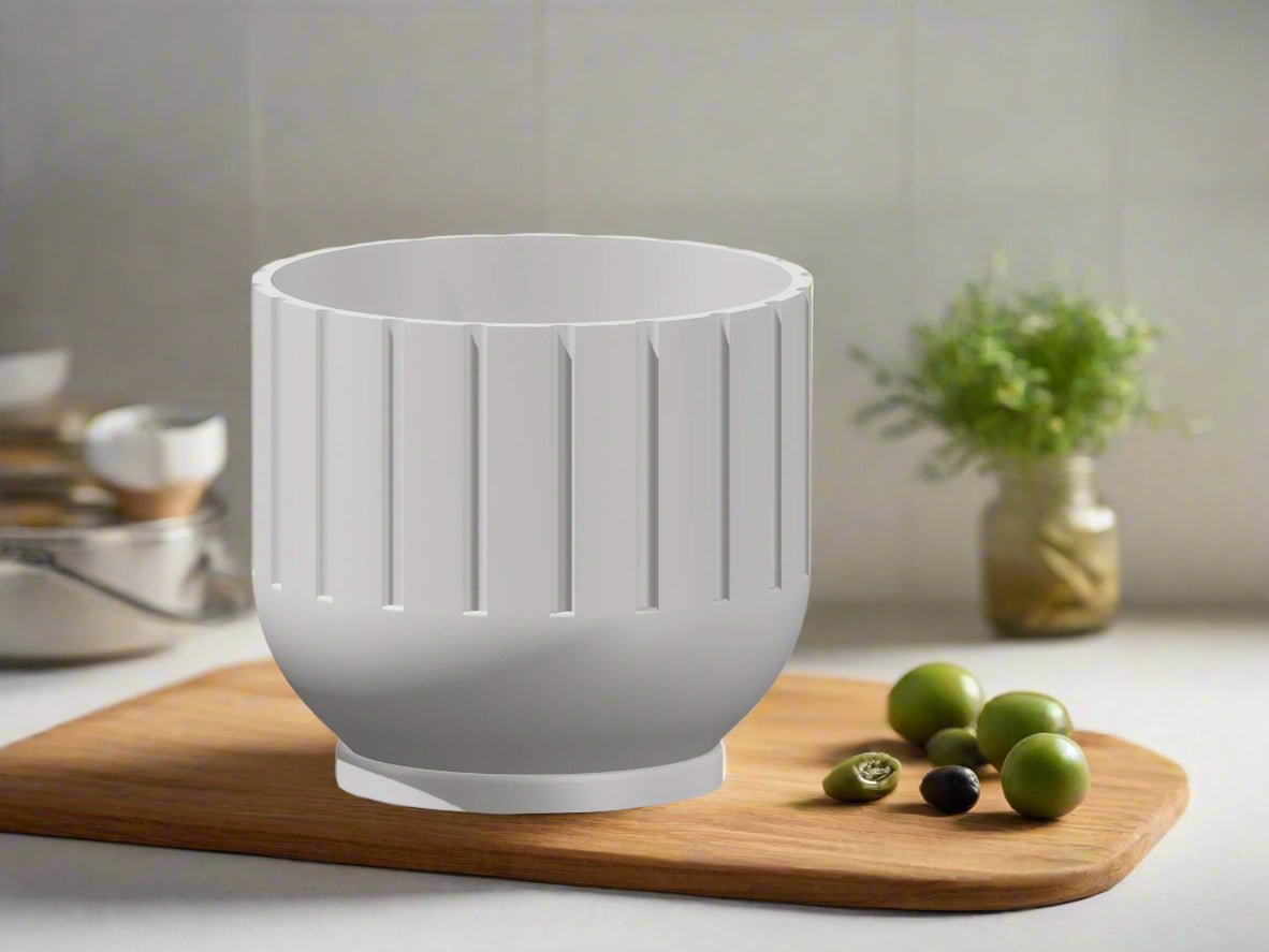 Modern Indoor Planter with Drainage – 3D Printed Fluted Plant Pot, Vertical Ribbed Design, Minimalist Decor Accent, Mid - Bubble - HearthHub