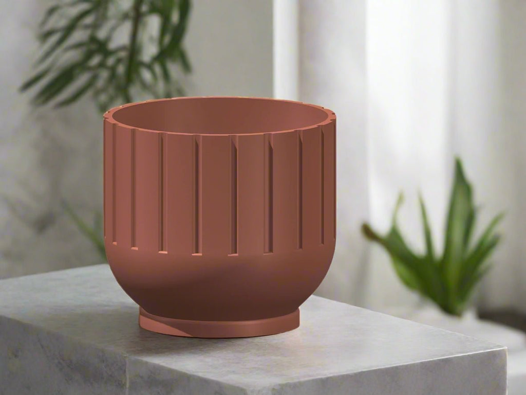Modern Indoor Planter with Drainage – 3D Printed Fluted Plant Pot, Vertical Ribbed Design, Minimalist Decor Accent, Mid - Bubble - HearthHub