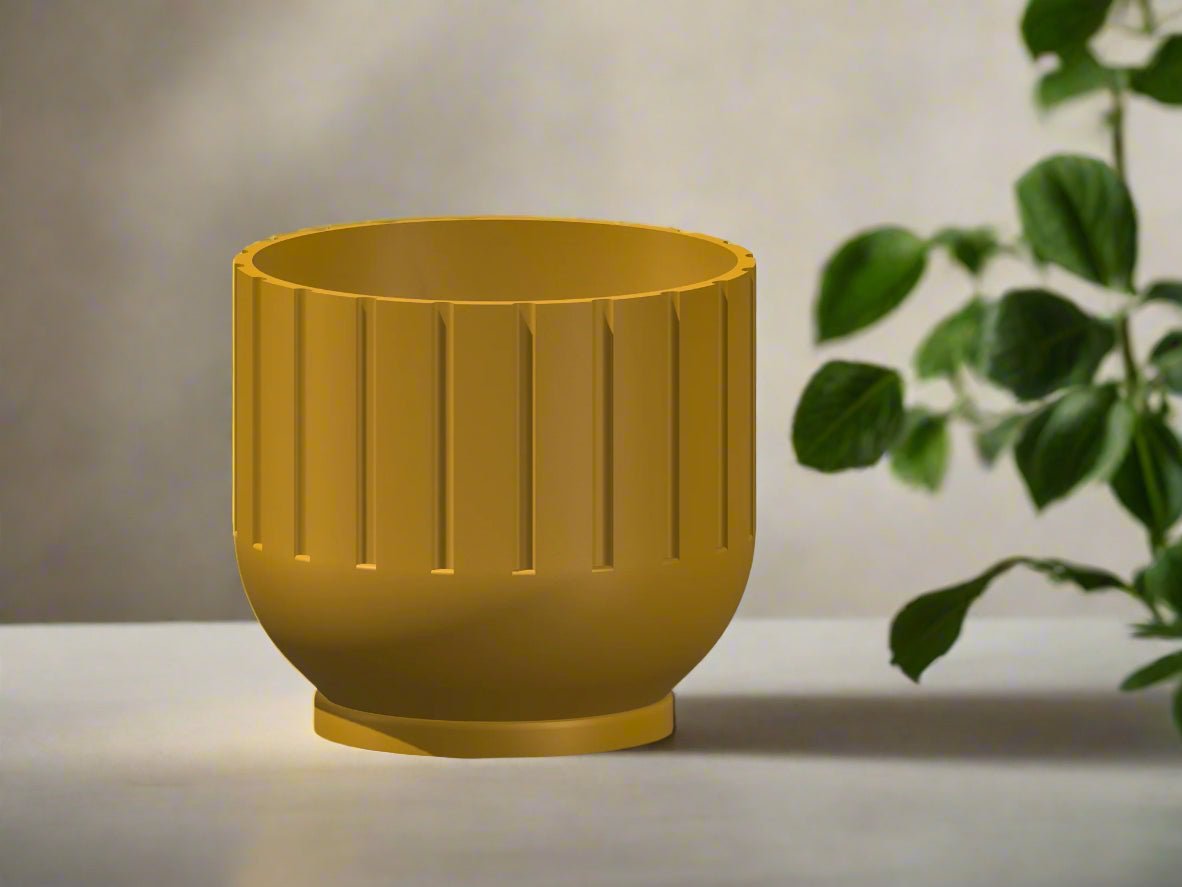 Modern Indoor Planter with Drainage – 3D Printed Fluted Plant Pot, Vertical Ribbed Design, Minimalist Decor Accent, Mid - Bubble - HearthHub