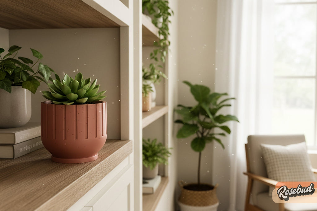Modern Indoor Planter with Drainage – 3D Printed Fluted Plant Pot, Vertical Ribbed Design, Minimalist Decor Accent, Mid - Bubble - HearthHub