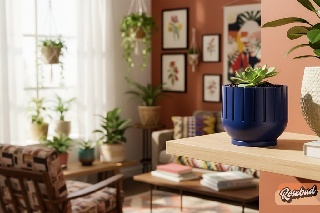 Modern Indoor Planter with Drainage – 3D Printed Fluted Plant Pot, Vertical Ribbed Design, Minimalist Decor Accent, Mid - Bubble - HearthHub