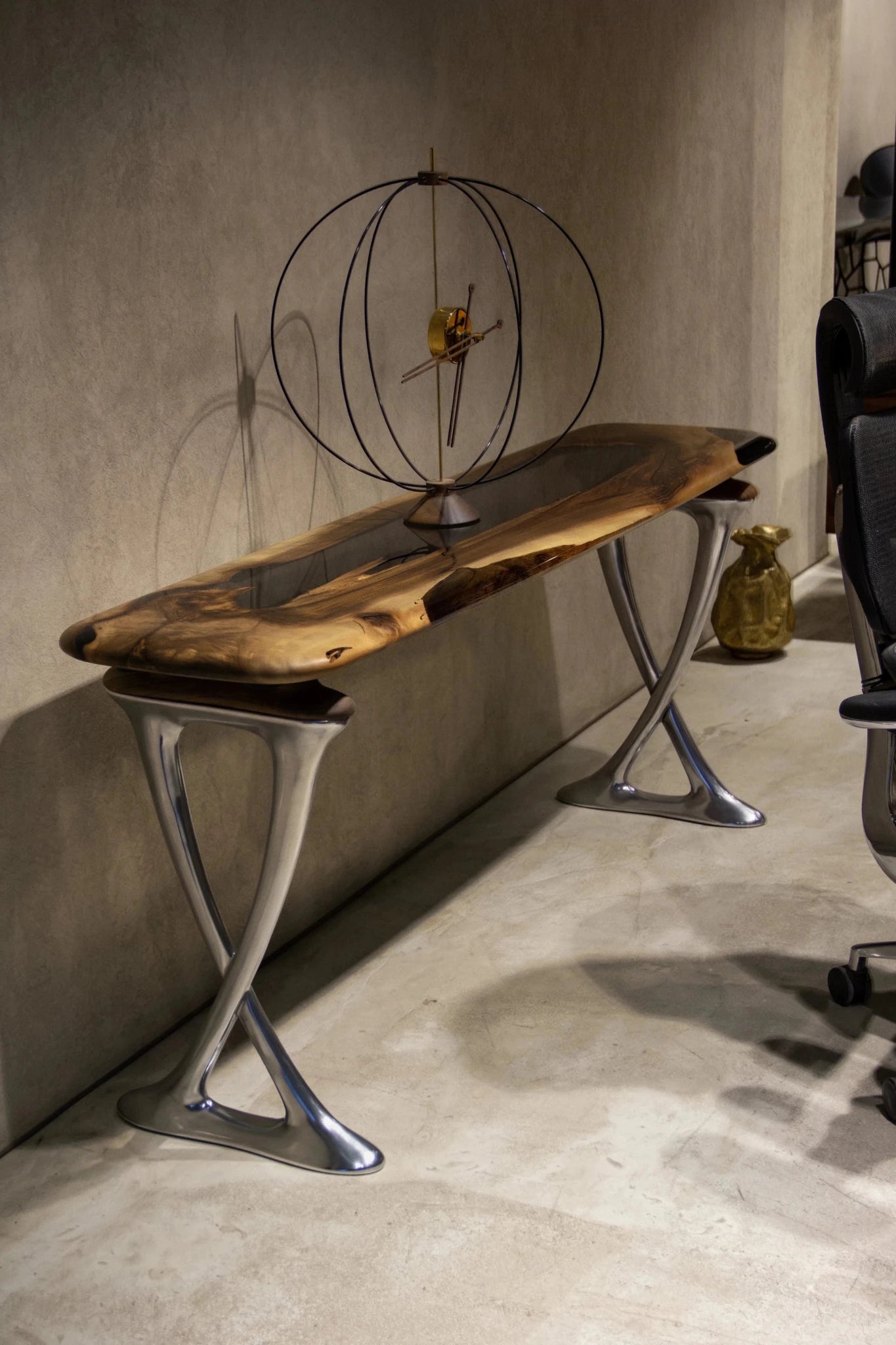 Luxury D - Shaped Walnut & Epoxy Executive Desk - HearthHub
