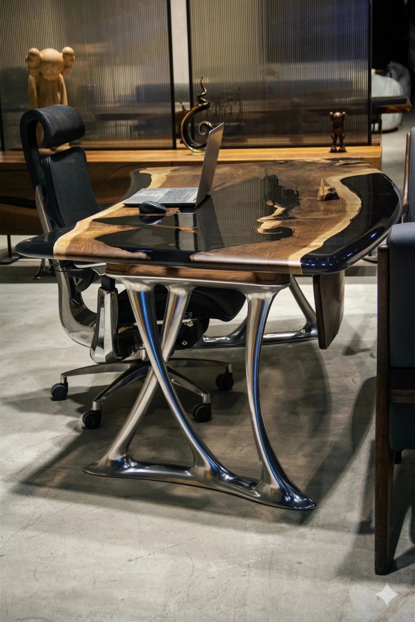 Luxury D - Shaped Walnut & Epoxy Executive Desk - HearthHub