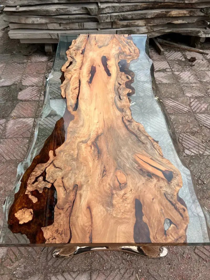 Epoxy Live Edge Coffee Table with Wooden U Leg - HearthHub