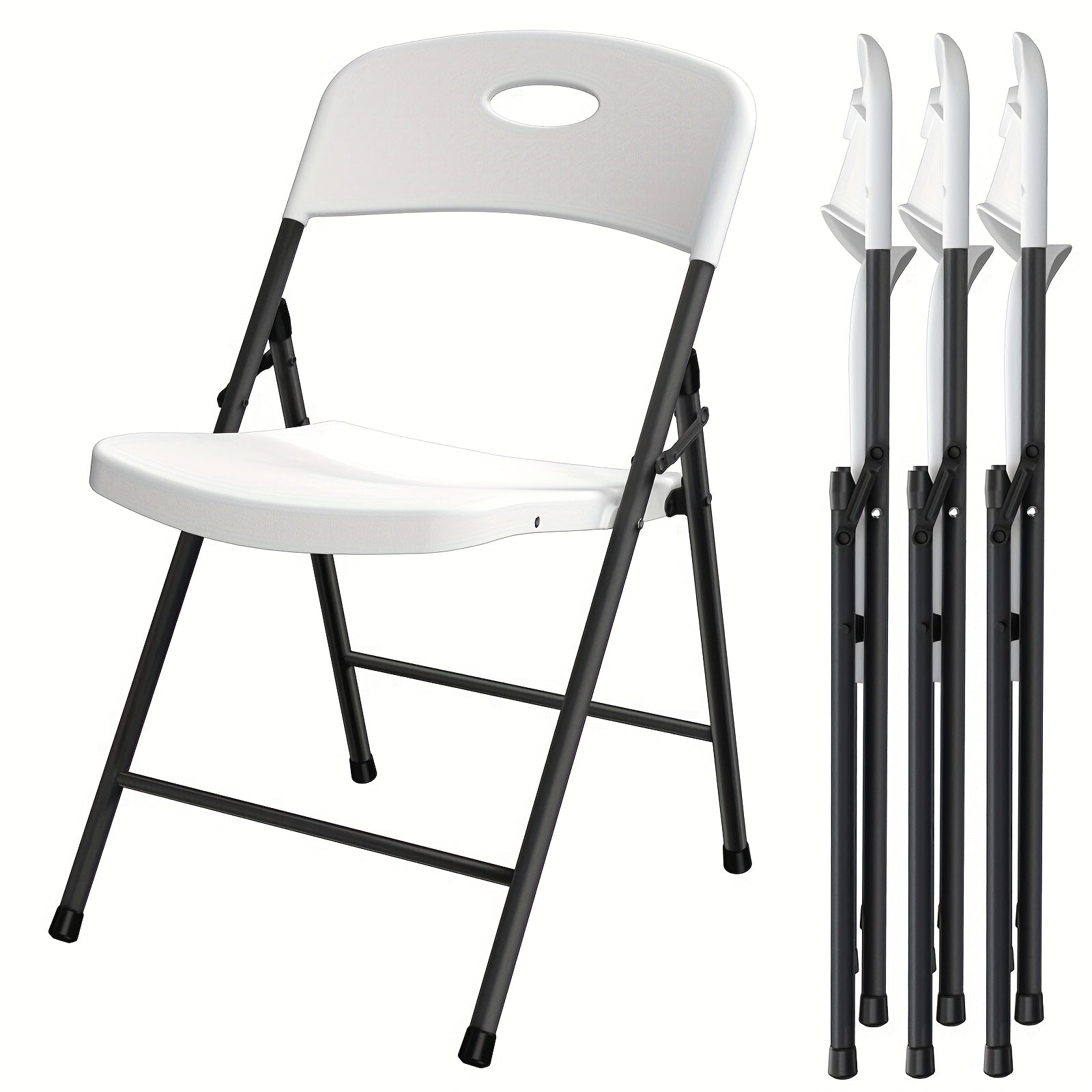 2/4/6 Pack White Plastic Folding Chairs Heavy Duty Metal Frame Indoor Outdoor - HearthHub