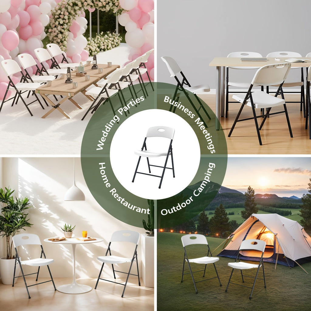 2/4/6 Pack White Plastic Folding Chairs Heavy Duty Metal Frame Indoor Outdoor - HearthHub