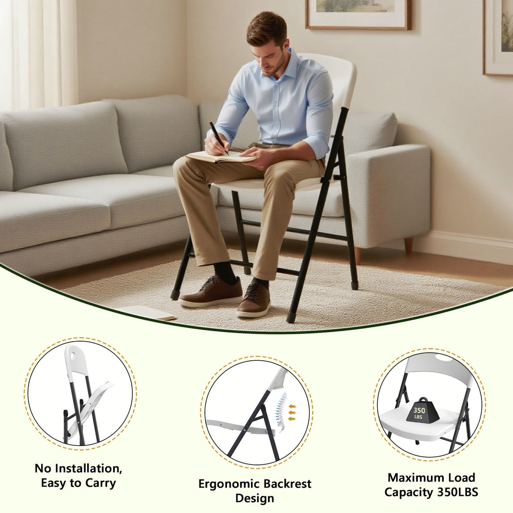 2/4/6 Pack White Plastic Folding Chairs Heavy Duty Metal Frame Indoor Outdoor - HearthHub