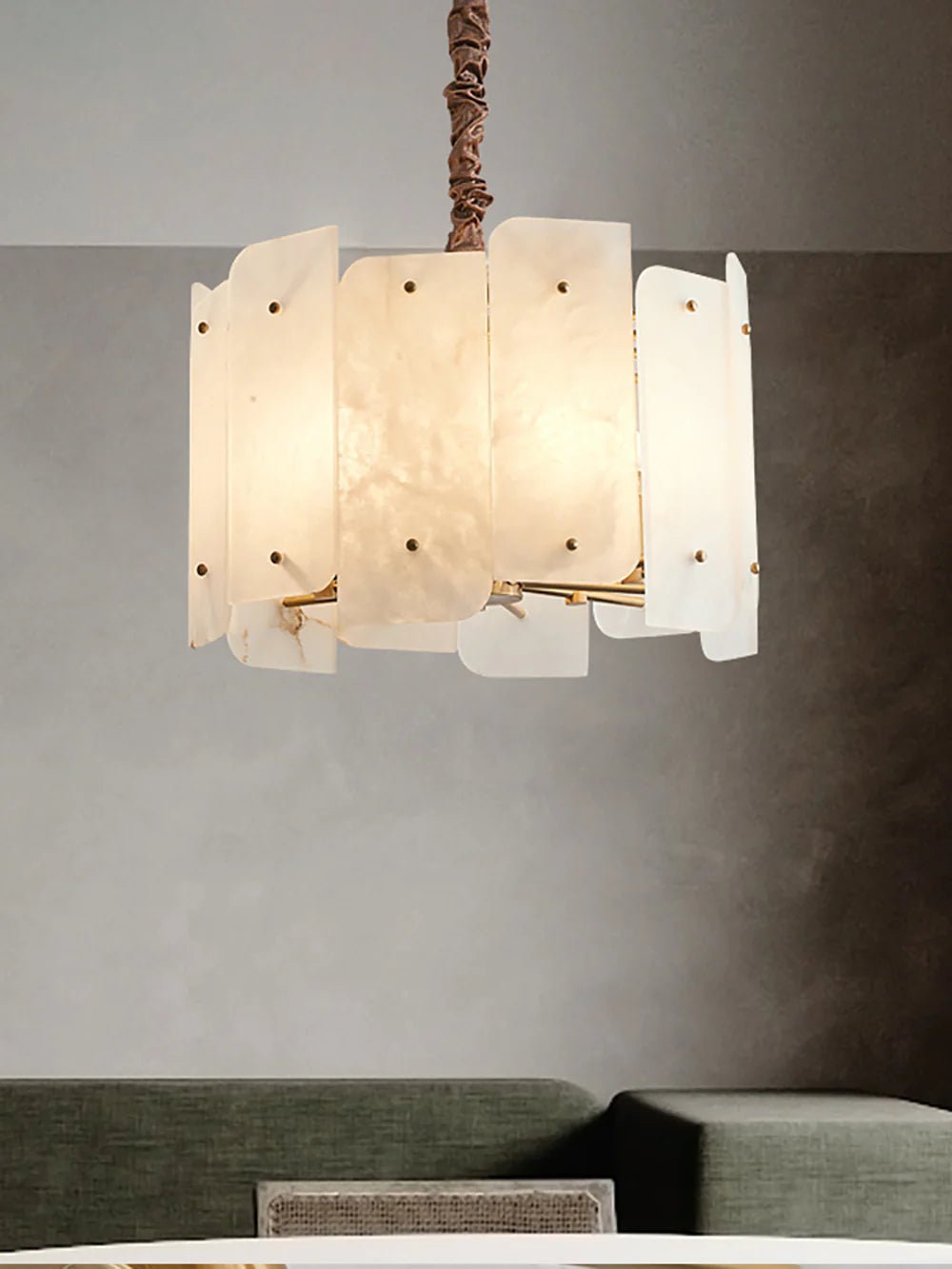 Alabaster Lorry Round Copper Chandelier - HearthHub