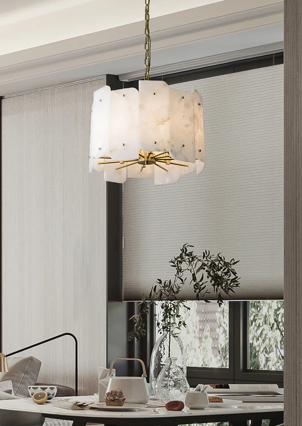 Alabaster Lorry Round Copper Chandelier - HearthHub