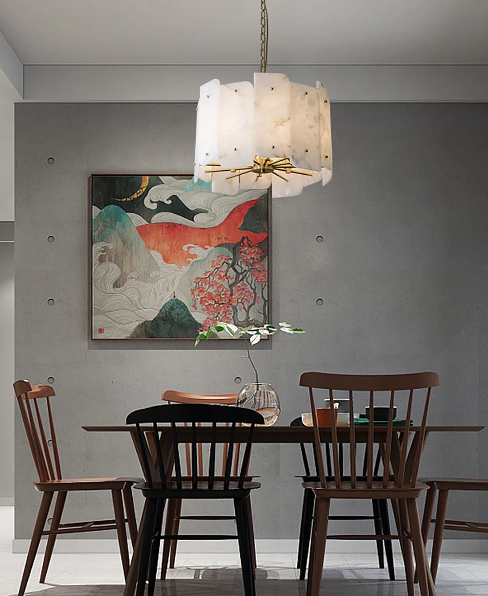 Alabaster Lorry Round Copper Chandelier - HearthHub