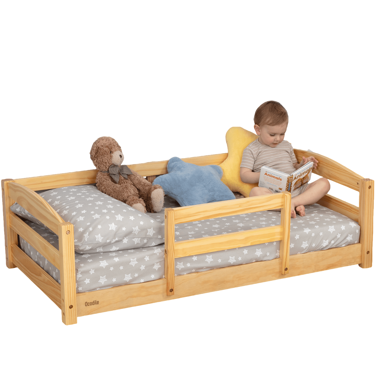Crib Size Wooden Floor Bed Frame with Rails for Toddlers Age 1–3 - HearthHub