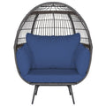 Oversized Patio Rattan Egg Lounge Chair with 4 Cushions - Navy - HearthHub