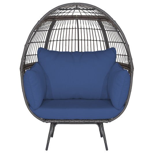 Oversized Patio Rattan Egg Lounge Chair with 4 Cushions - Navy - HearthHub