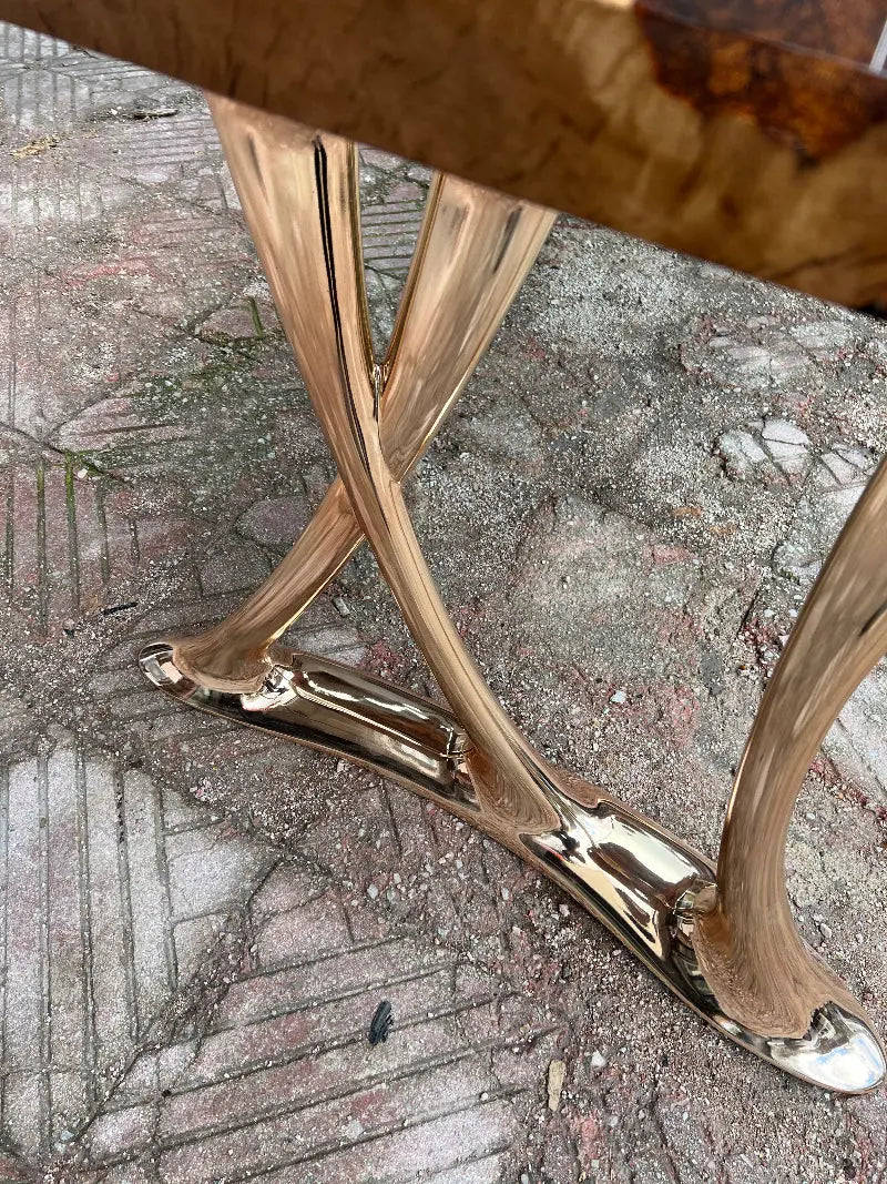Natural Epoxy Side Dining Table Made Of Linden Wood | Aluminum Legs Featured - HearthHub