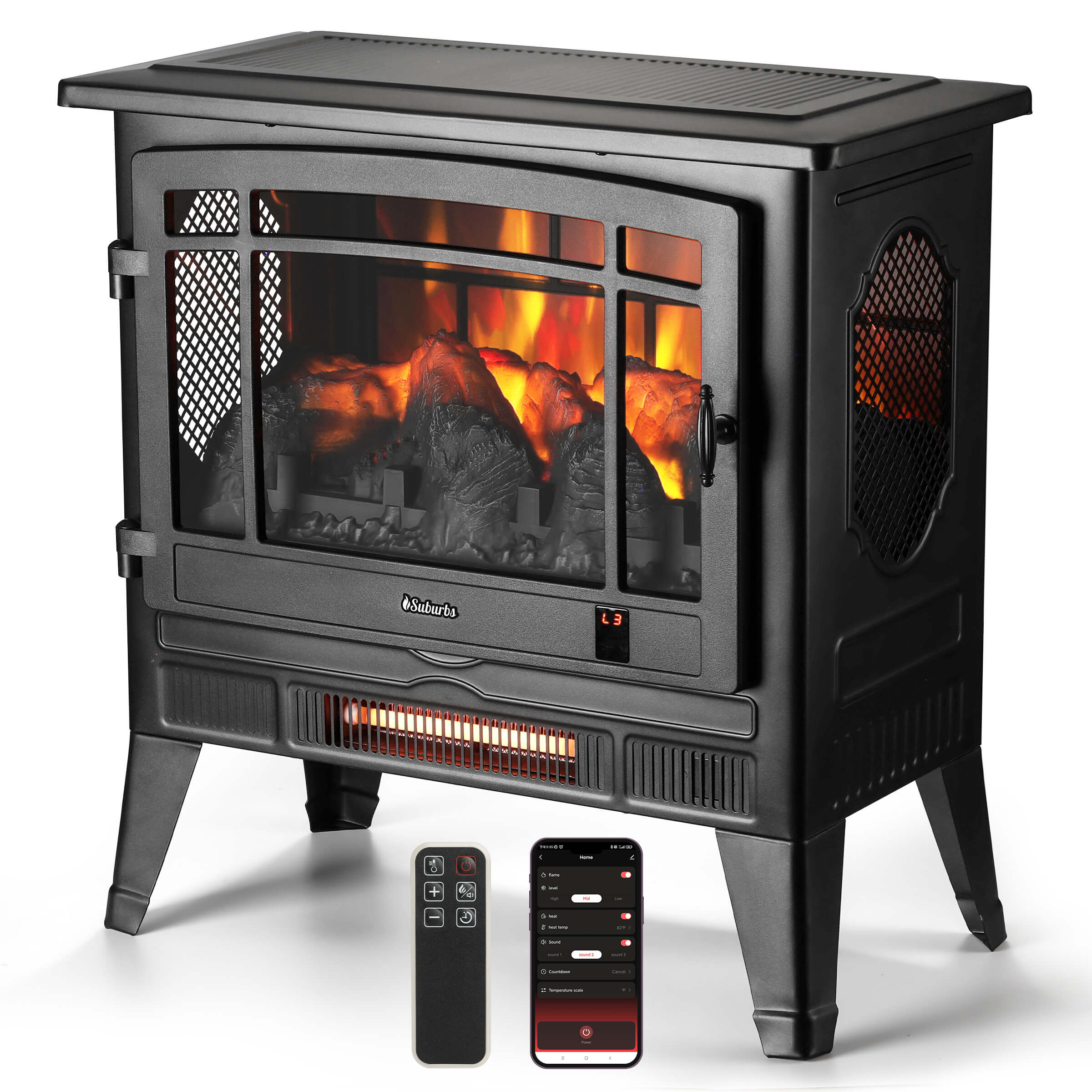 Suburbs TS25 Smart Electric Fireplace Stove Heater, WiFi Enabled - HearthHub