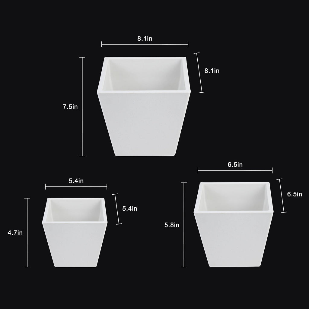 3 - Piece White Plastic Square Planter Pot Set – Modern Tapered Design - HearthHub