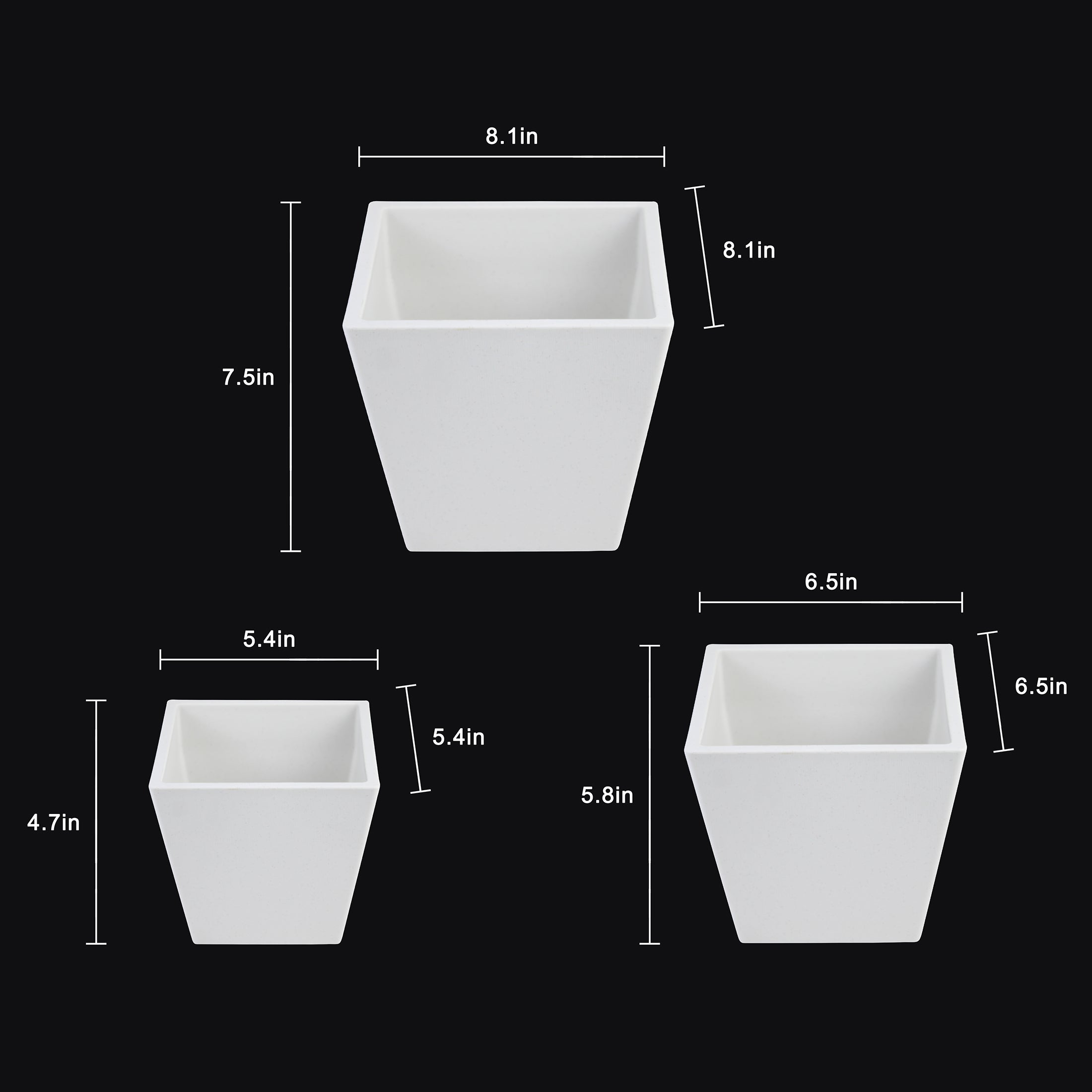 3 - Piece White Plastic Square Planter Pot Set – Modern Tapered Design - HearthHub