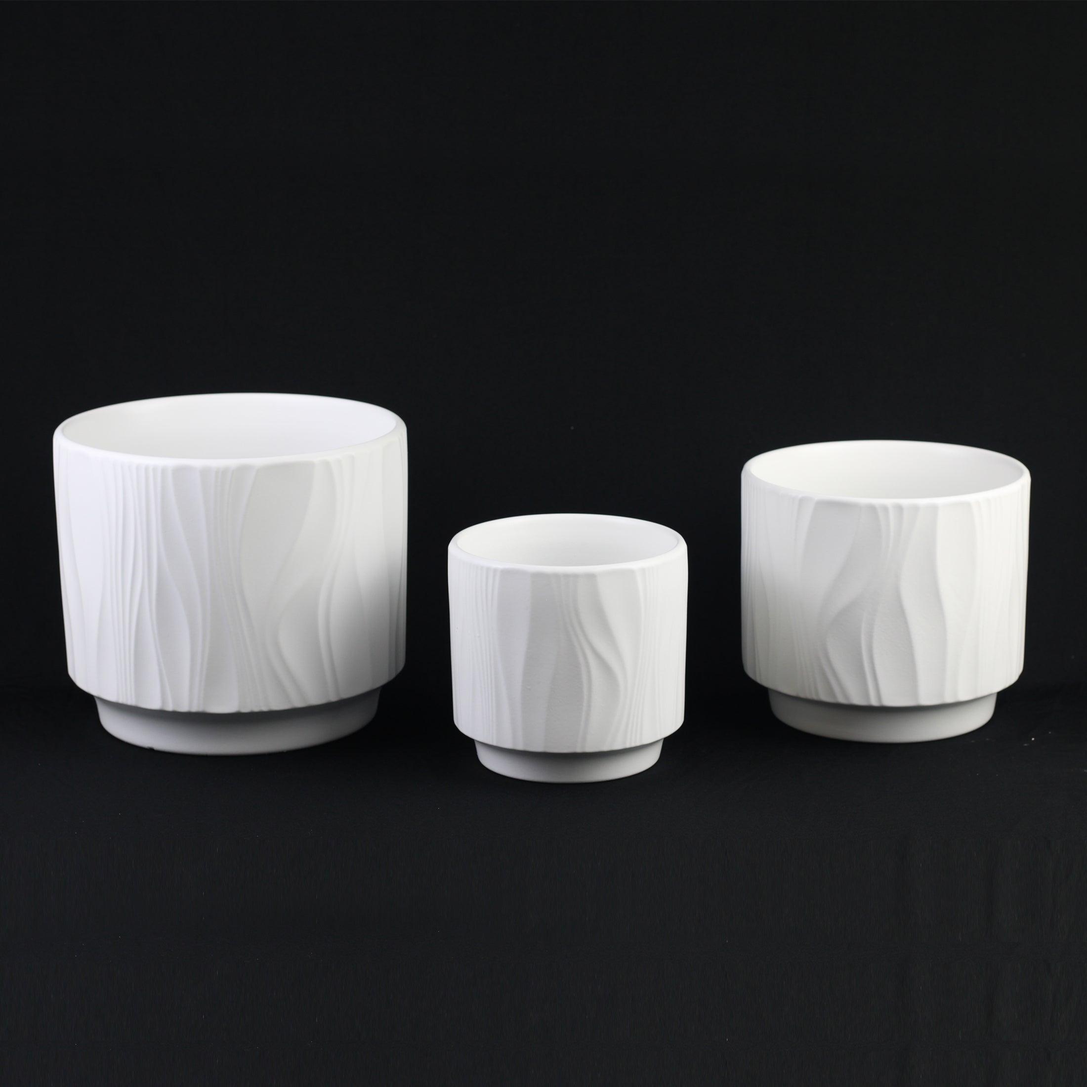 3 - Piece White Stoneware Planter Pot Set with Embossed Texture - HearthHub