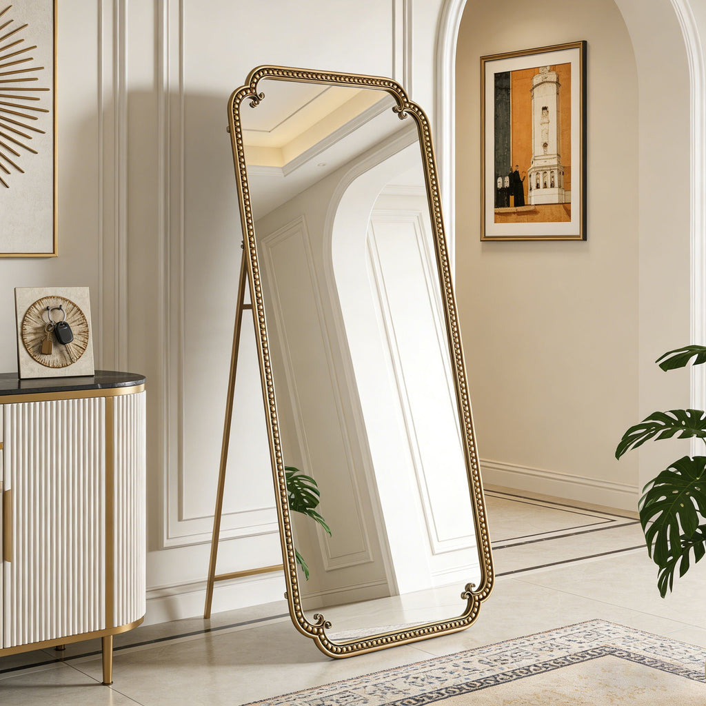 Full Length Mirror With Stand, Floor Standing Dressing For Bedroom - Antique Gold - HearthHub