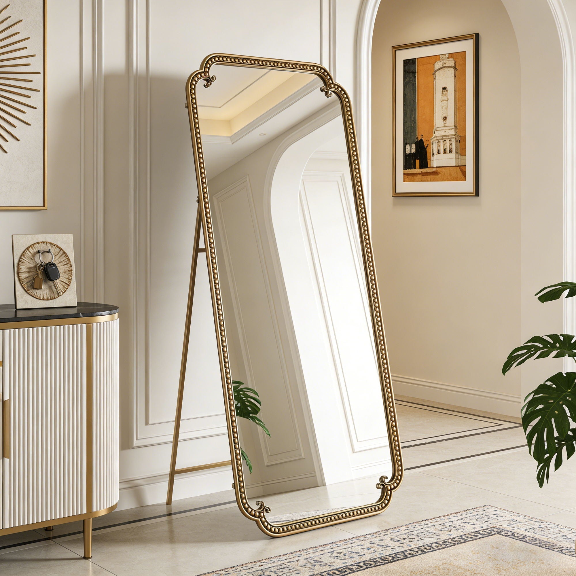 Full Length Mirror With Stand, Floor Standing Dressing For Bedroom - Antique Gold - HearthHub