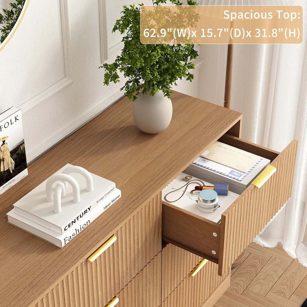 SixtyThreeInch Dresser With Deep Drawers NaturalFinish - HearthHub