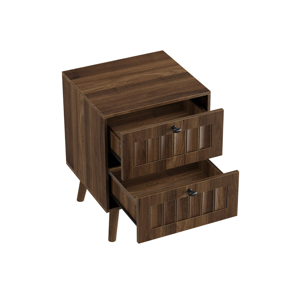 Double Drawer Bedside Table (Set of 2) - Walnut - HearthHub