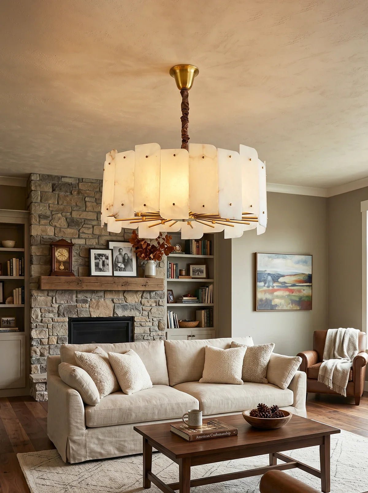 Alabaster Lorry Round Copper Chandelier - HearthHub