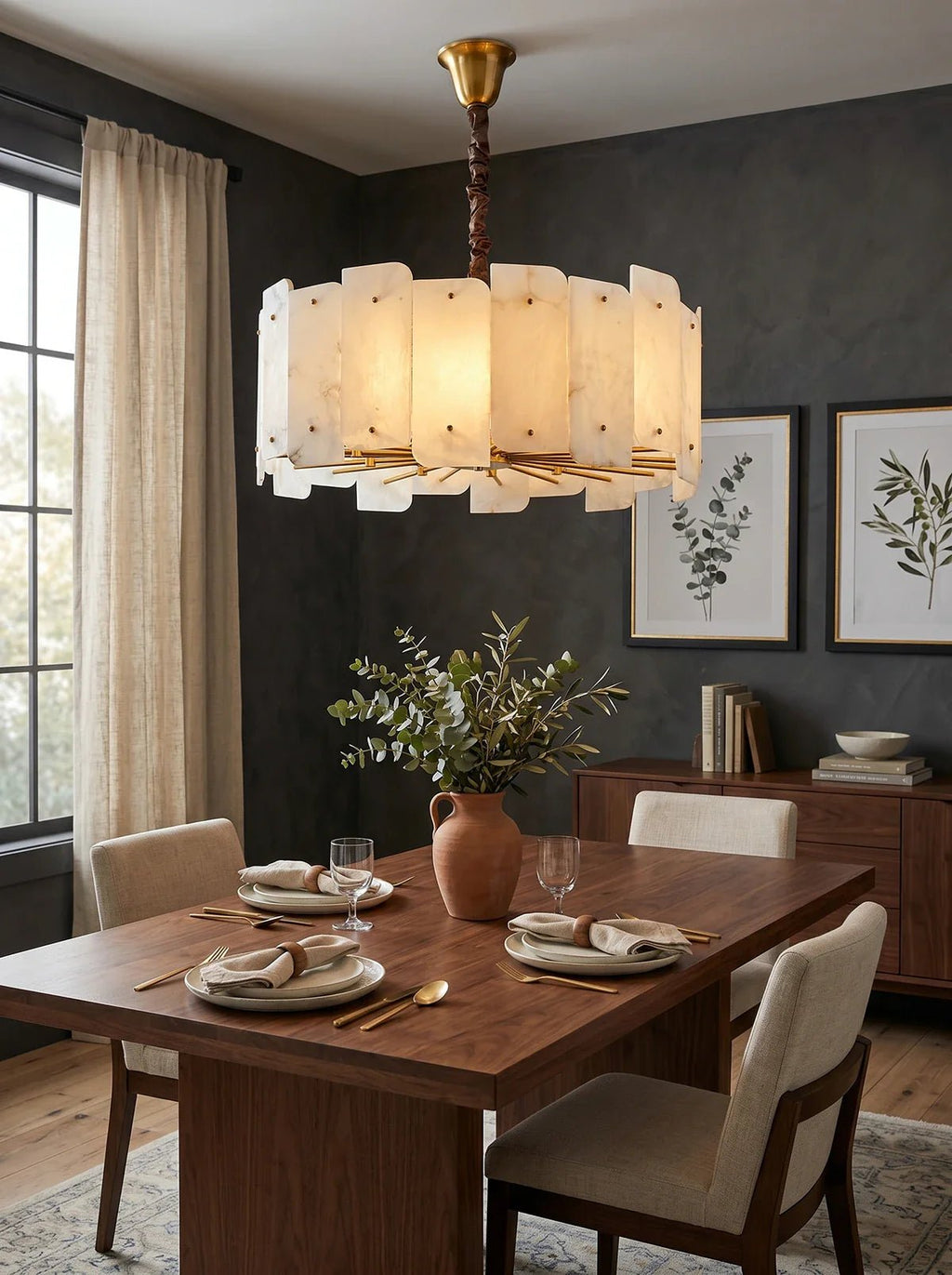 Alabaster Lorry Round Copper Chandelier - HearthHub