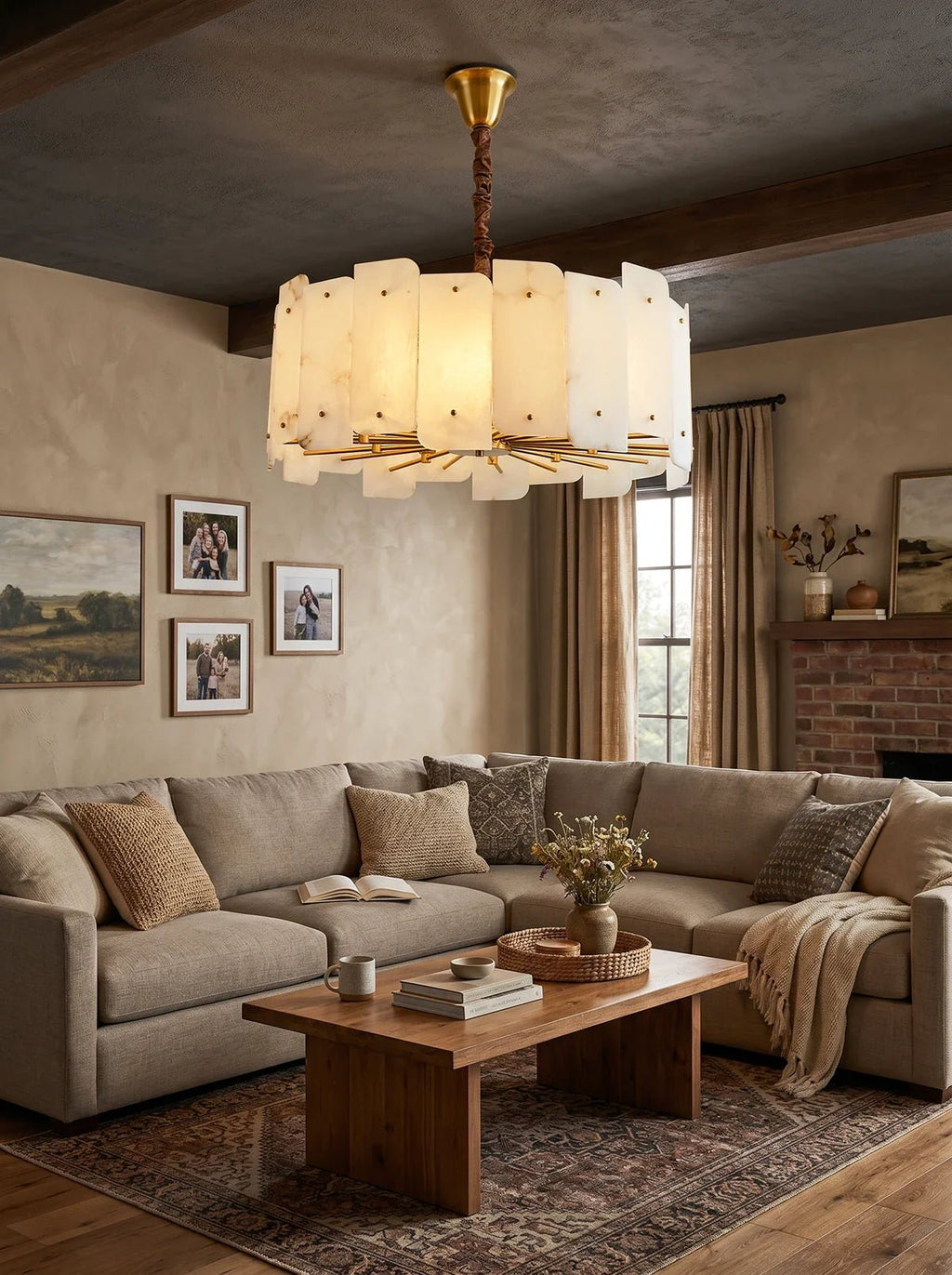 Alabaster Lorry Round Copper Chandelier - HearthHub