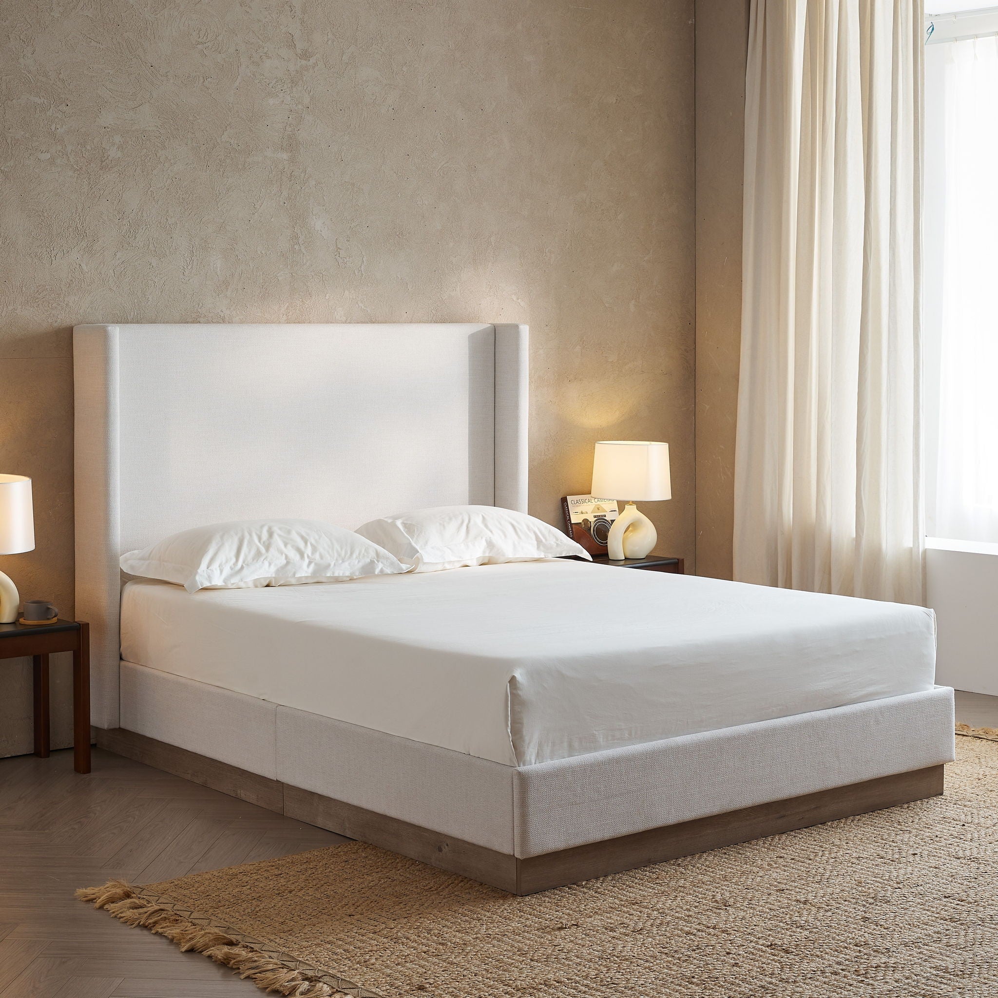 Hosford - Minimalist Upholstered Wingback Bed - HearthHub