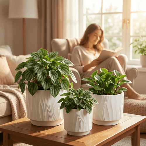 3 - Piece White Stoneware Planter Pot Set with Embossed Texture - HearthHub