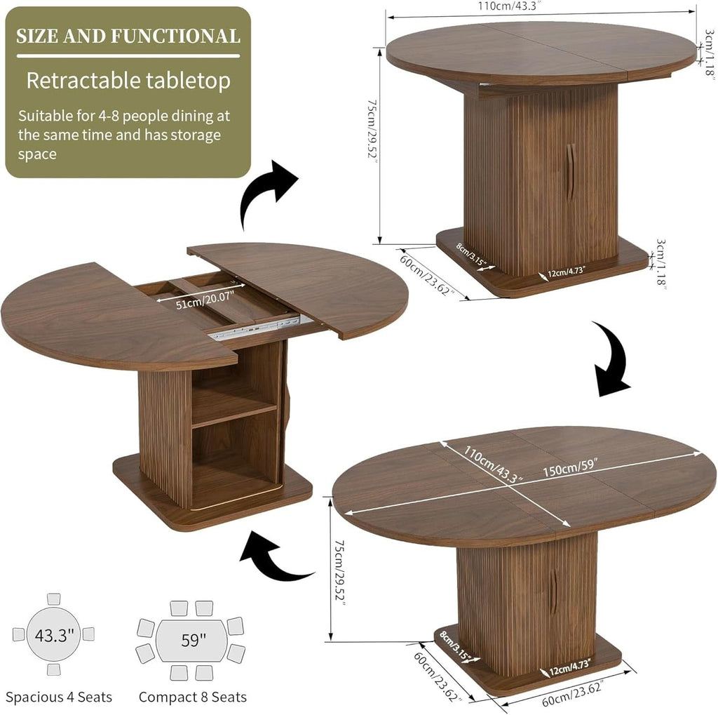 Extendable Round Dining Table 59 Inch Walnut Modern - HearthHub