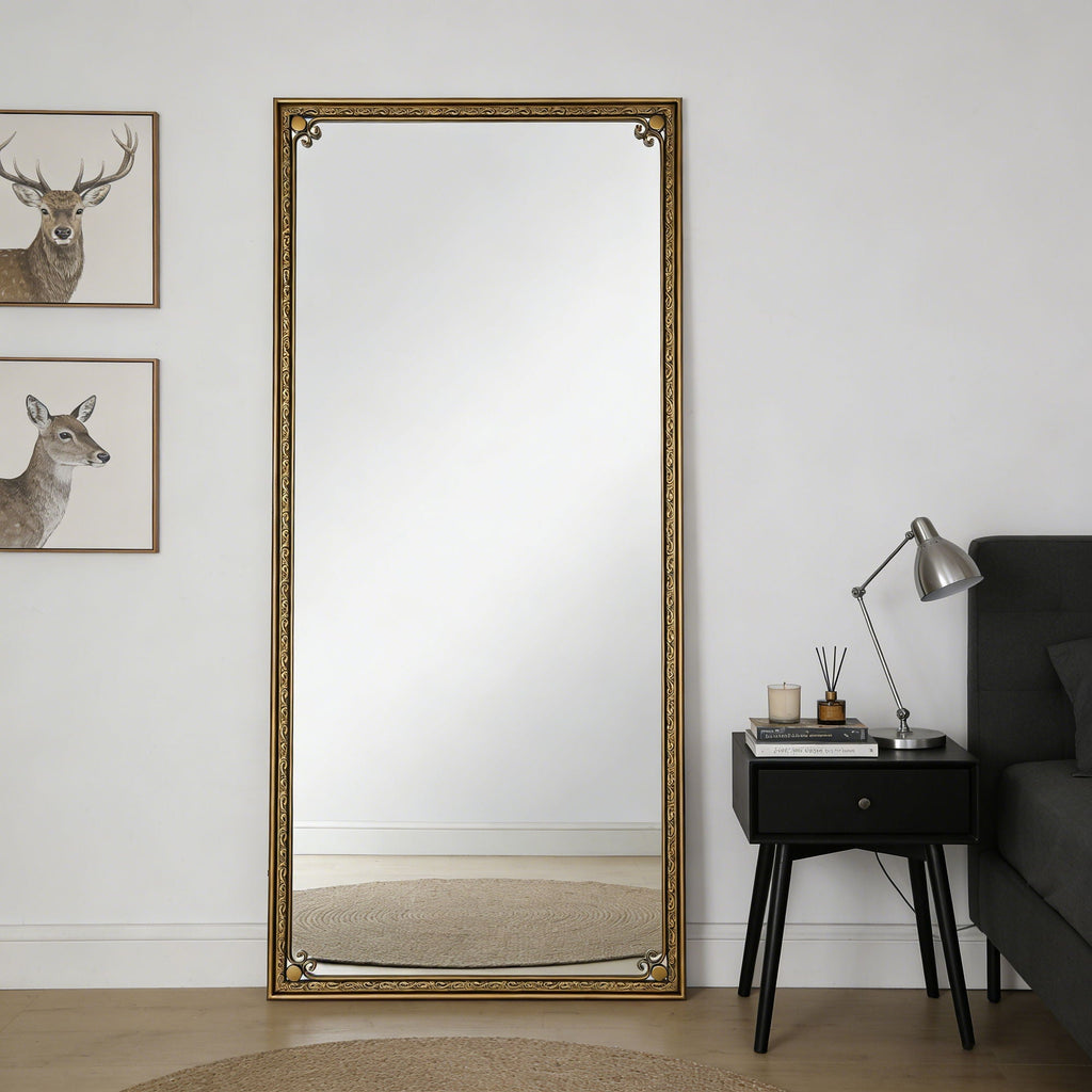 Full Length Mirror With Stand, Floor Standing Dressing - Antique Gold - HearthHub