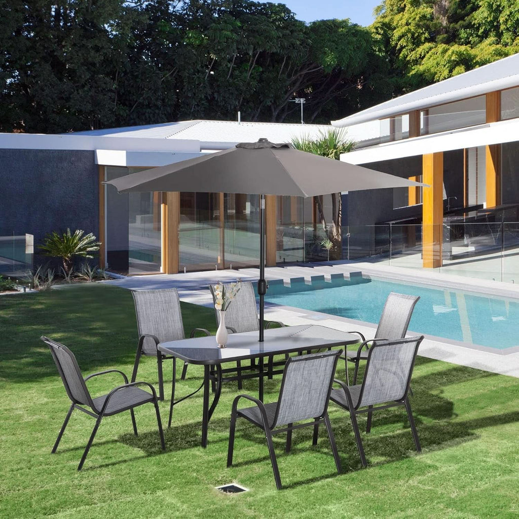 Eight Piece Patio Furniture Set with Umbrella and Chairs - HearthHub