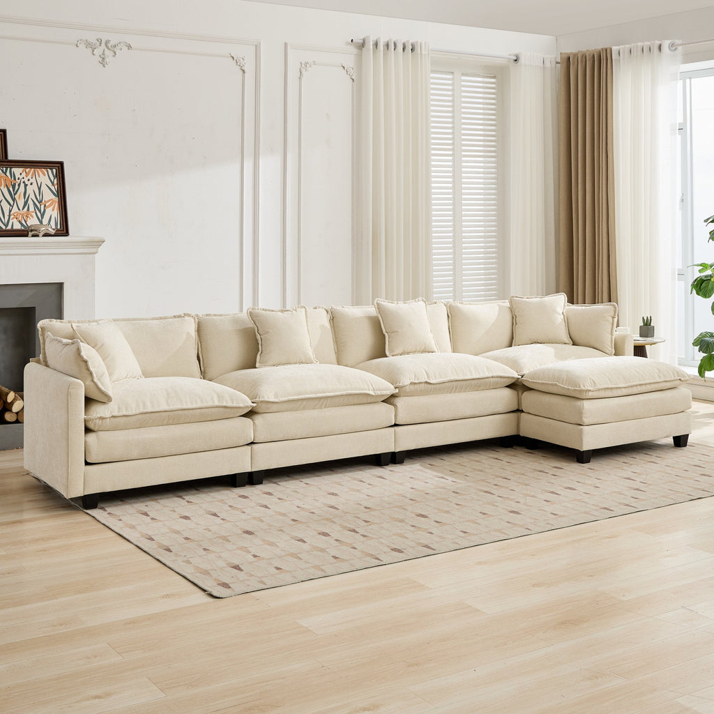 Cloud 4 Seats Sofa (Ottoman is not included) with Chenille Fabric in Beige - HearthHub