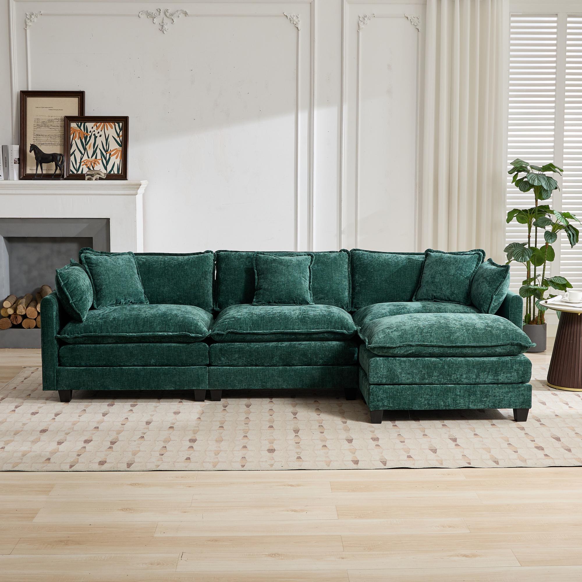 Cloud 3 Seats Sofa (Ottoman is not included) Chenille Fabric in Green - HearthHub