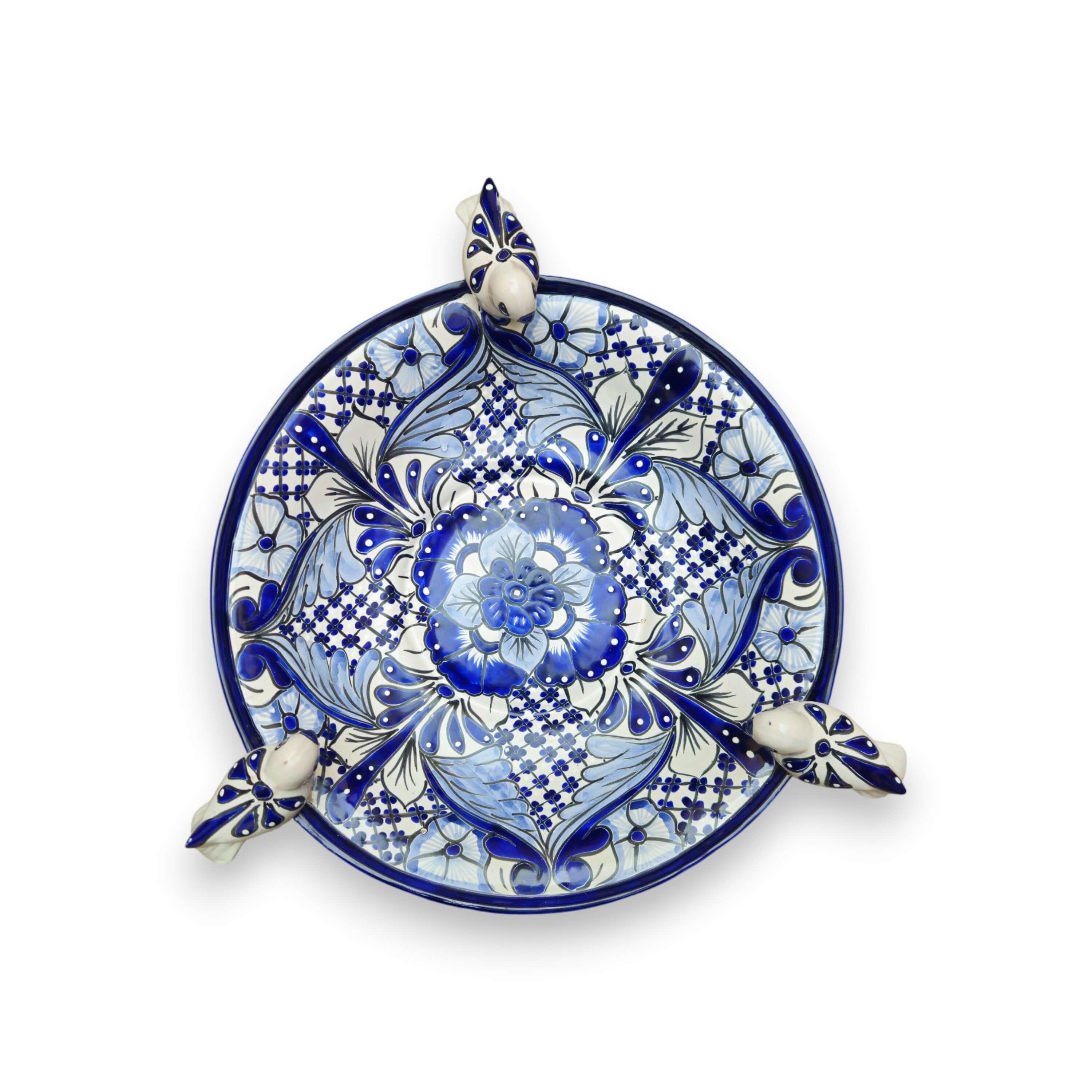 Blue & White Talavera Bird Bath with Rim Birds - HearthHub