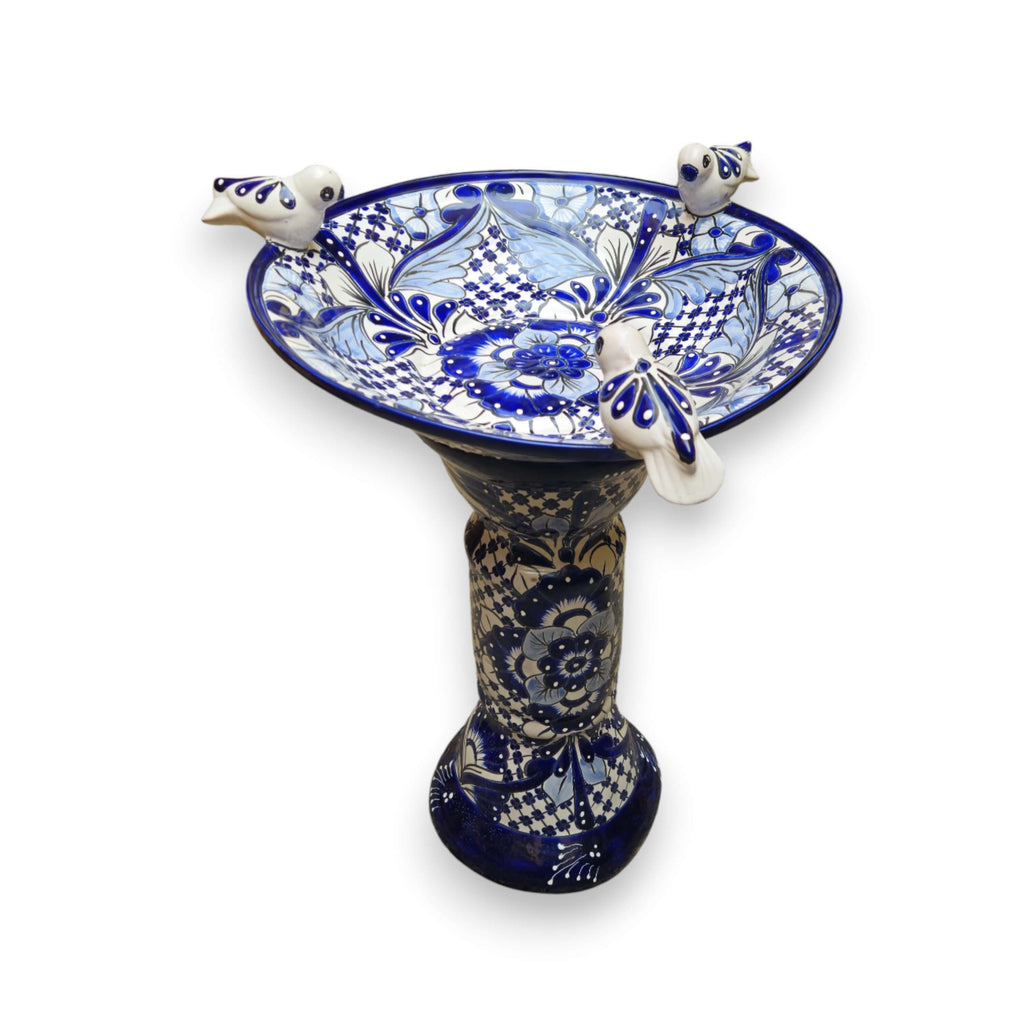 Blue & White Talavera Frog Fountain with Rim Birds | Mexican Garden - HearthHub