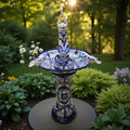 Blue & White Talavera Frog Fountain with Rim Birds | Mexican Garden - HearthHub